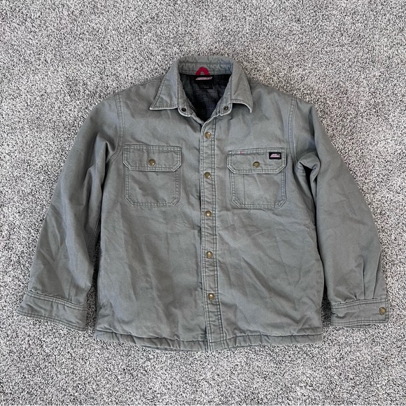 Dickies Jacket Canvas Work Chore Flannel Lined Snap Button Grey Cotton Men’s M - Picture 1 of 11